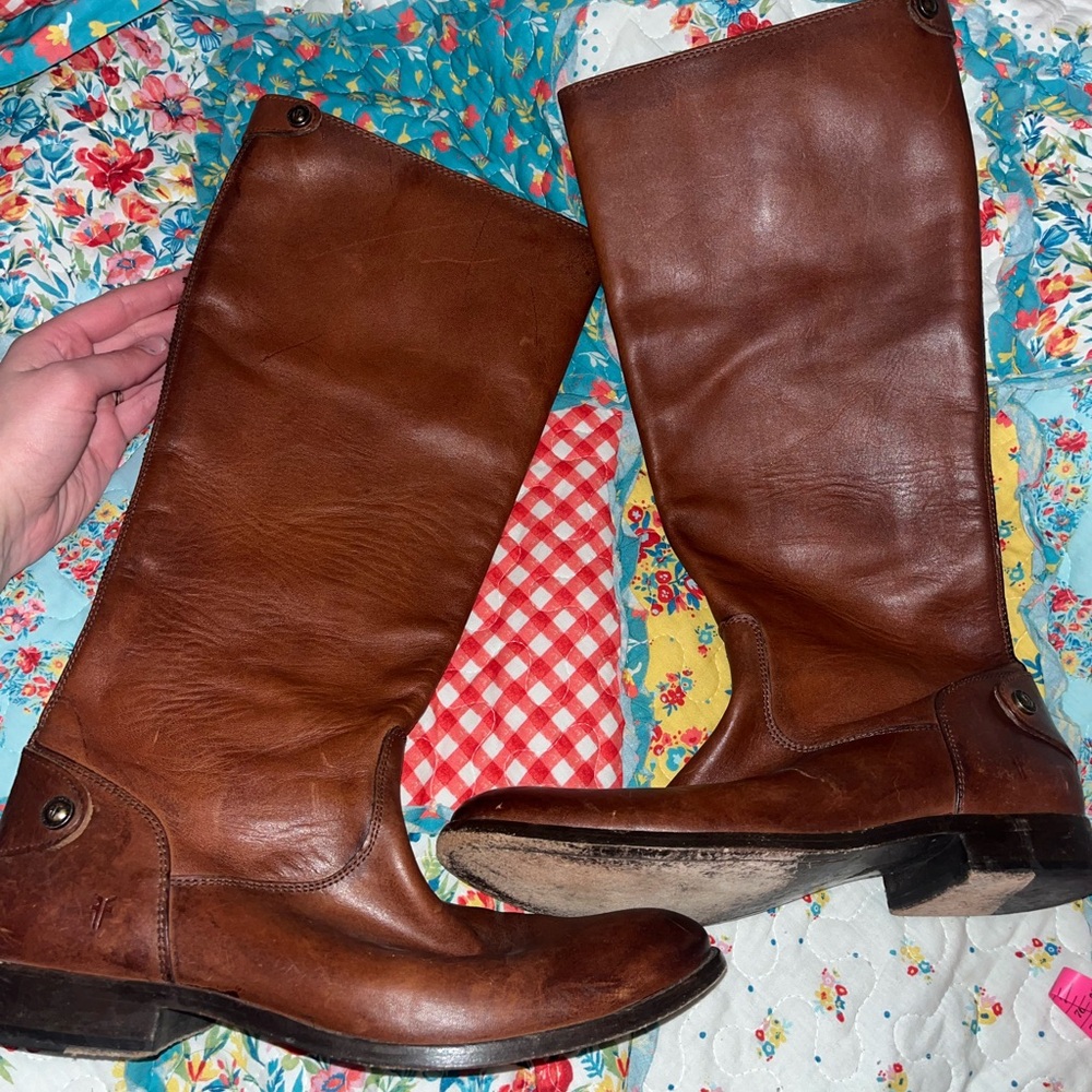 Frye Melissa Button 2 Leather Riding Boot In Cognac size 9.5